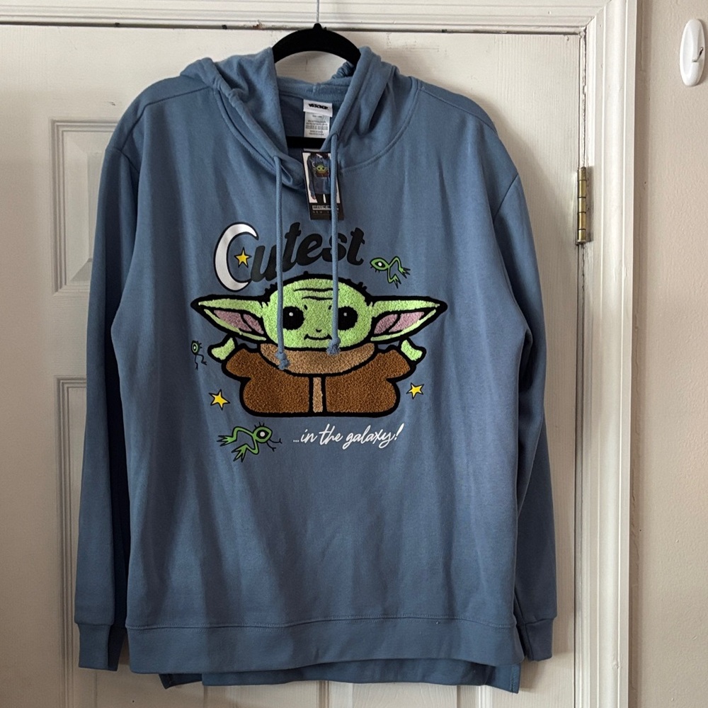NWT- Adult Star Wars Blue unisex Hoodie with Baby Yoda Design